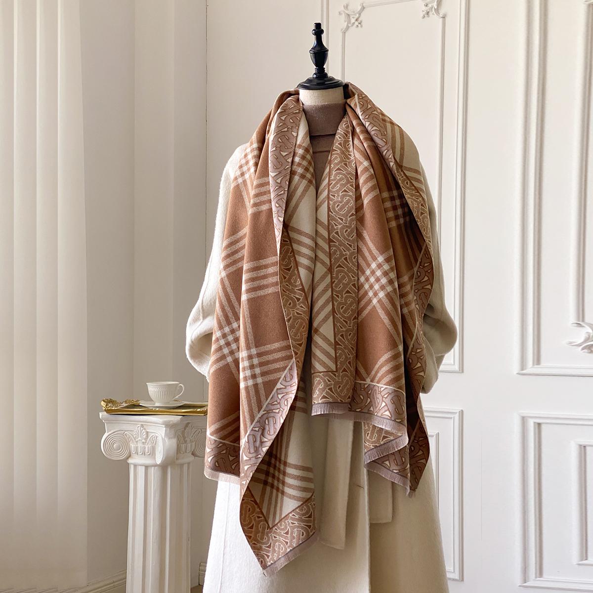 

Women s Striped Scarf Warm Imitation Cashmere Shawl Simple Thick Jacquard Design for Autumn and Winter