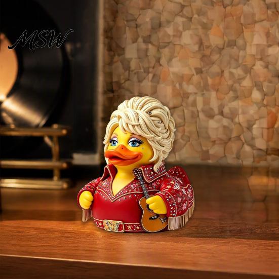 Small Desktop Display Piece Parton Memorial Duck, Dolly Duck Figurine, Country Music Statue, Guitar-Themed Resin Statue for Home Decor Decorative