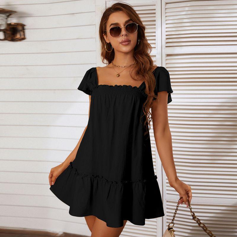 2022 Fashion Mid Waist Square Neck Bow Tie Dress Solid Color All-Matching Skirt