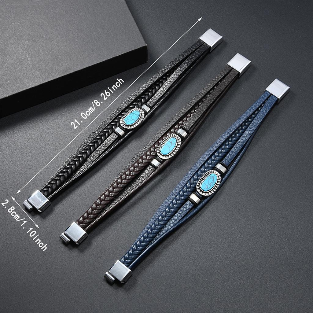 Handgefertigtes magnetisches Armband aus Türkis-Leder mit Zinklegierung, mehrlagiges Armreif-Schmuckstück für empfindliche Haut