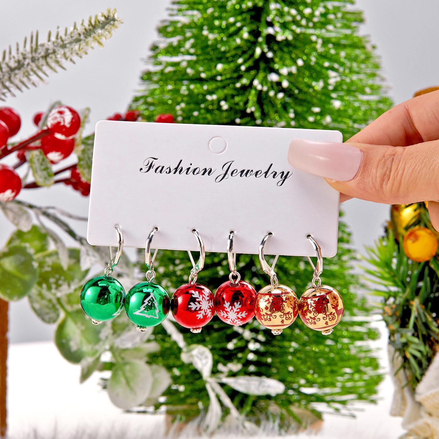 

3 Pcs/Set Christmas Bells Bowknot Acrylic Earrings for Women Creative Snowflake Tree Printing Drop Earring Festival Jewelry Gift