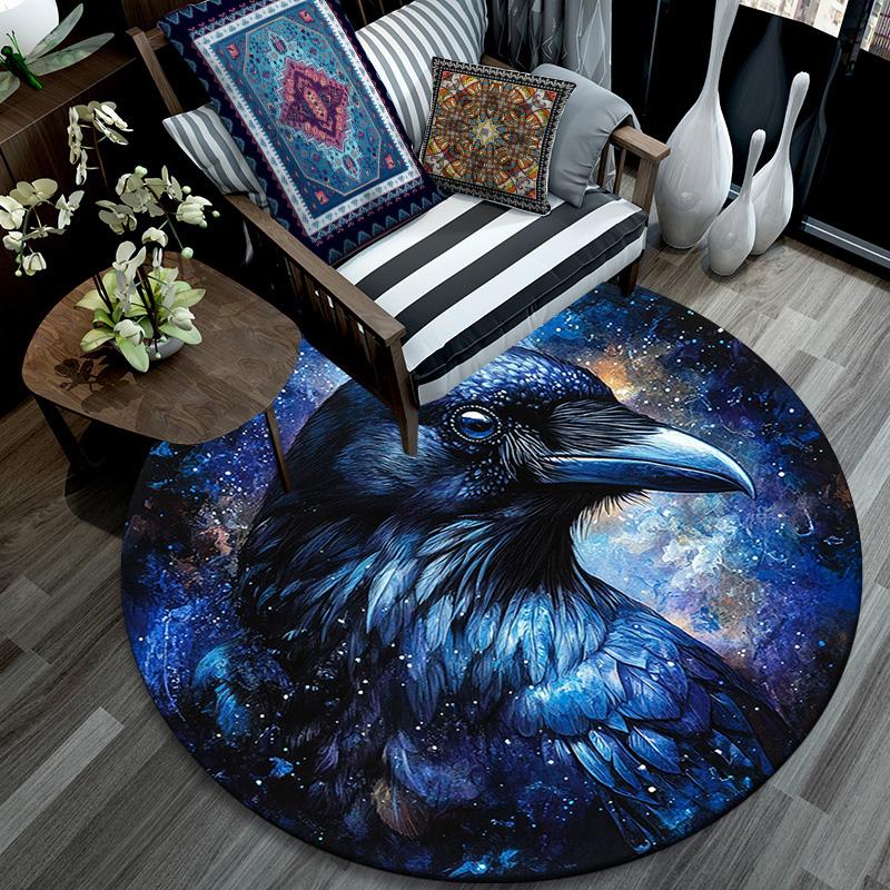 Blue Raven Round Area Rug,Carpet Rug for Living Room Bedroom Sofa Playroom Decor,Non-slip Floor Mat