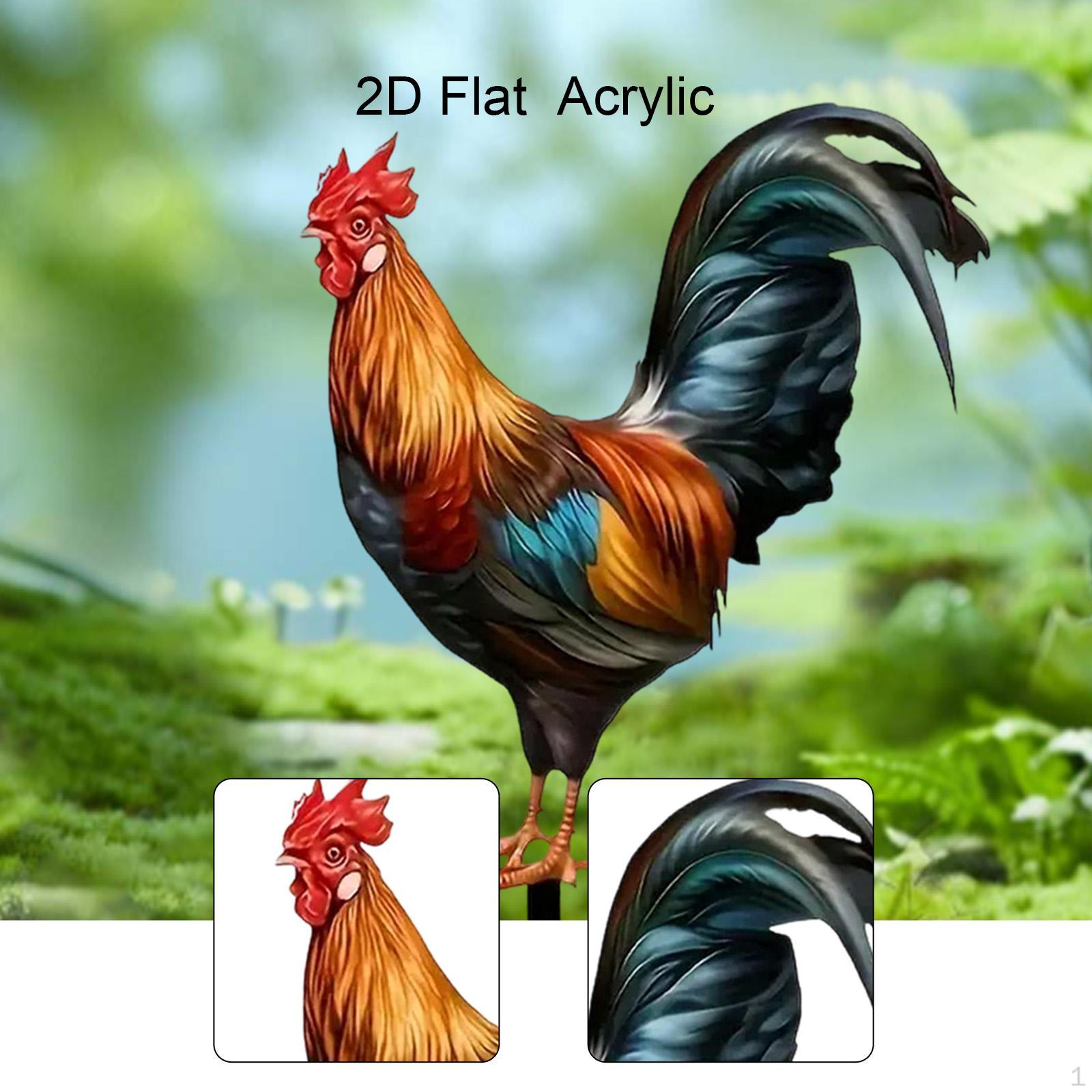 Декоративный колышек для сада Украшение для газона 2D Плоская реалистичная фигурка животного Петух Садовый знак для улицы