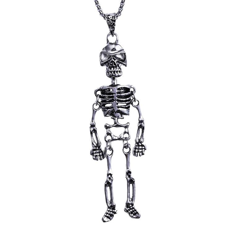 Herren Trendige Edelstahl Skelett Anhänger Halloween Halskette