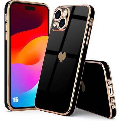 Case for iPhone 15 Black Silicone Heart Protection Shockproof Soft Slim