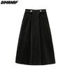 DIMANAF 2025 Plus Size Women Skirts Female Autumn Elastic Basic Corduroy High Slit Oversize Fashion Japanese Dress
