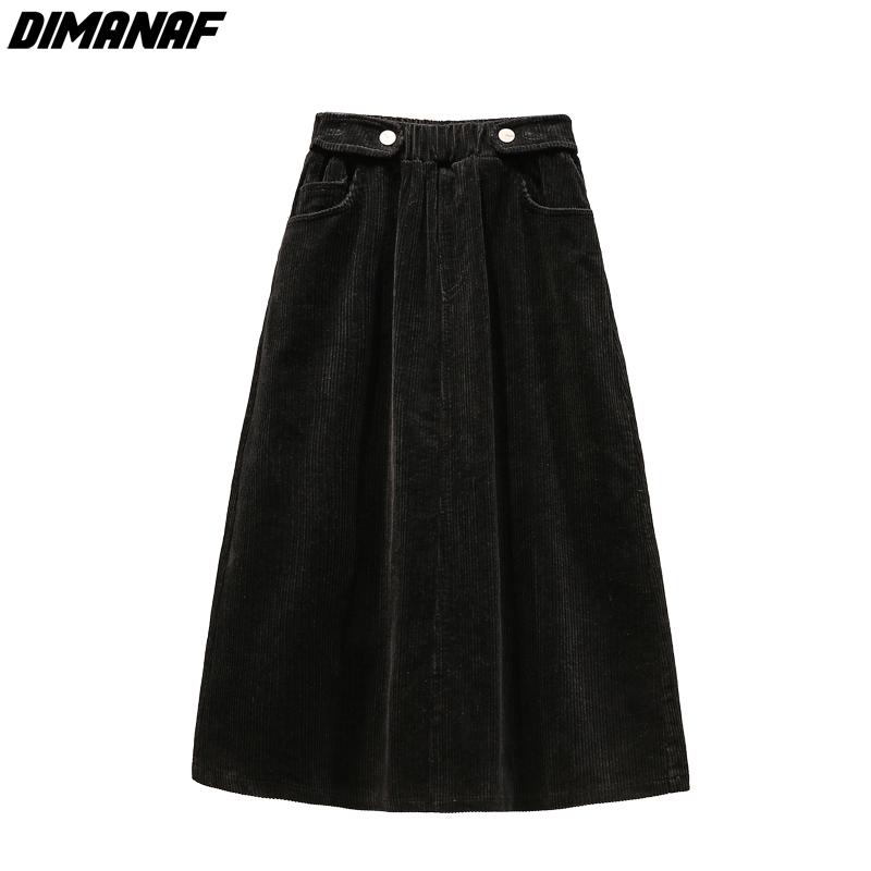 DIMANAF 2025 Plus Size Women Skirts Female Autumn Elastic Basic Corduroy High Slit Oversize Fashion Japanese Dress