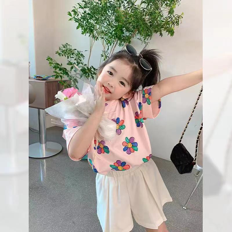 Girls Korean Short Sleeve T Shirt Summer Baby Casual Cotton Top for Toddlers