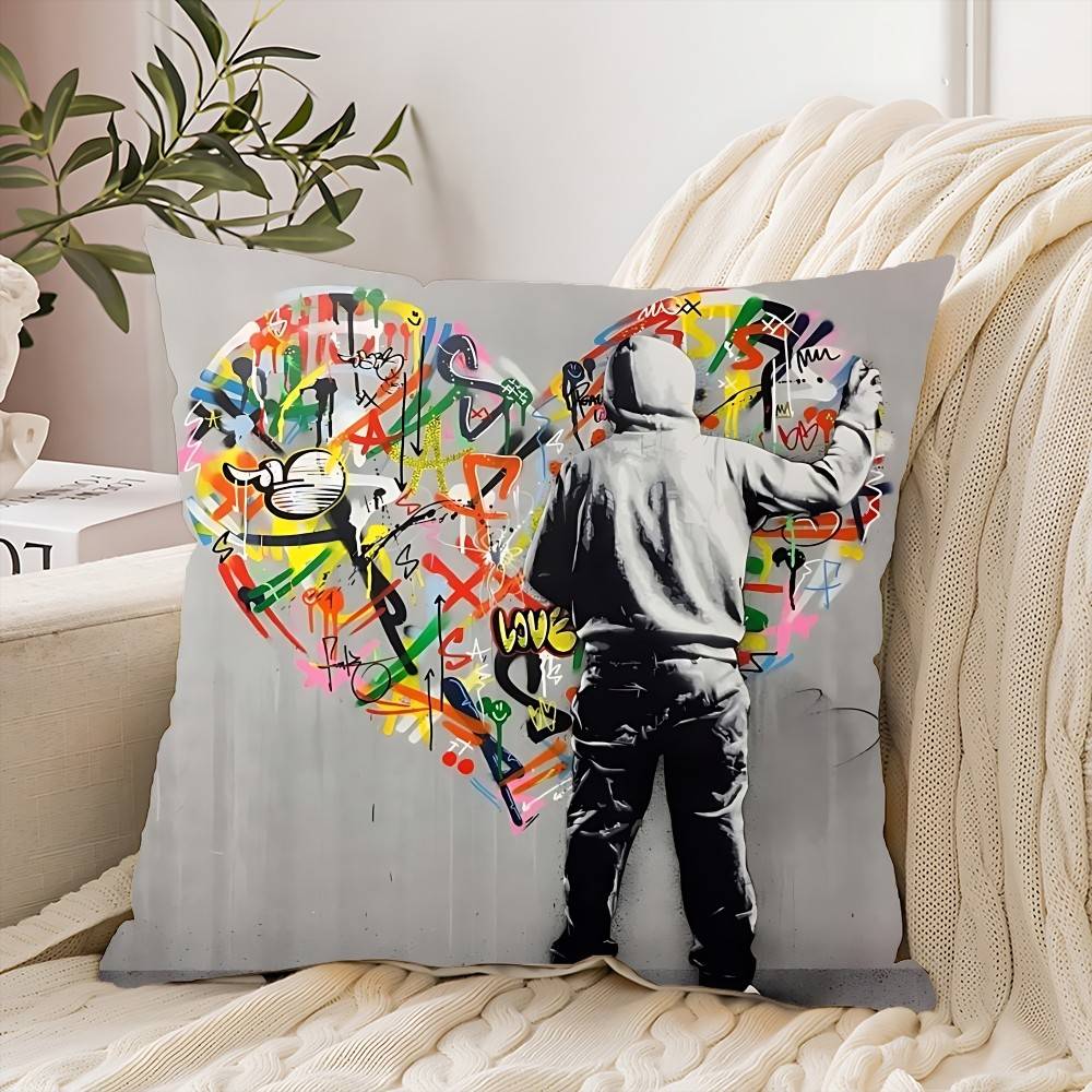 Banksy Street Graffiti Pillow Case Cushion Cover Soft Cute Throw Pillow Case For Car Sofa Pillowcase Polyester With Zipper