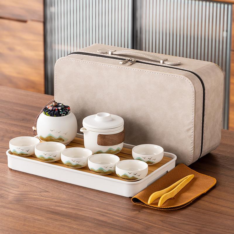 Hand-painted New Chinese High-end Gift Tea Set, One Pot and Four Cups Set, Light Luxury Gift Box, and the Whole Set of Gifts.