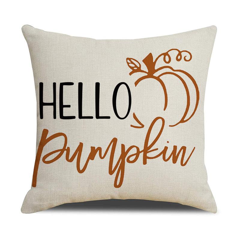 Pumpkin Maple Leaf Letter Cushion Cover Autumn Harvest Linen Print Sofa Cushion Cover Bedroom Bedside Cushion