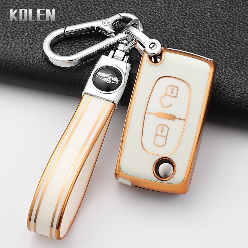 Mode Auto Schlüsselhülle Abdeckung Für Citroen C2 C3 C4 C5 C6 Xsara Berlingo Für Peugeot 207 307 308 407 607 807 Geschützter Schlüsselanhänger Fob