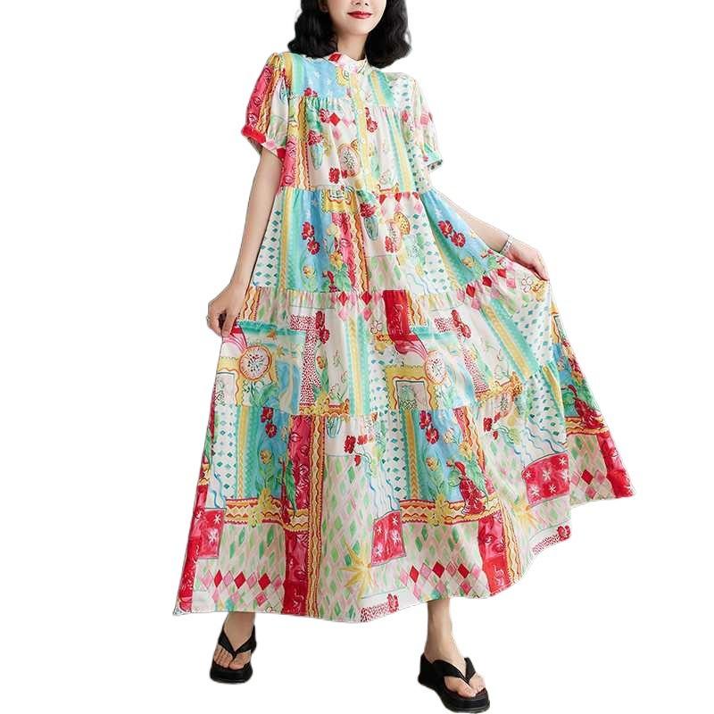 Été Nouveau Ample Grande Taille Mode Imprimé Robes Minces Mi-longues
