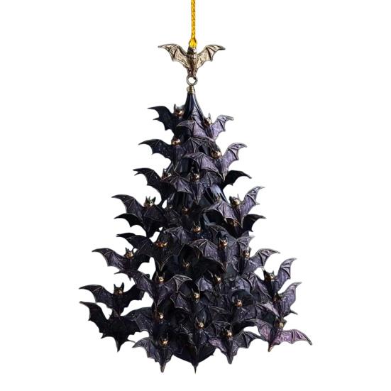 Bat Swarm Tree Ornament Black Bat Stack Hanging Decoration Gothic 2D Flat Acrylic Flying Bat Pendant for Yard Porch Halloween Home Decor