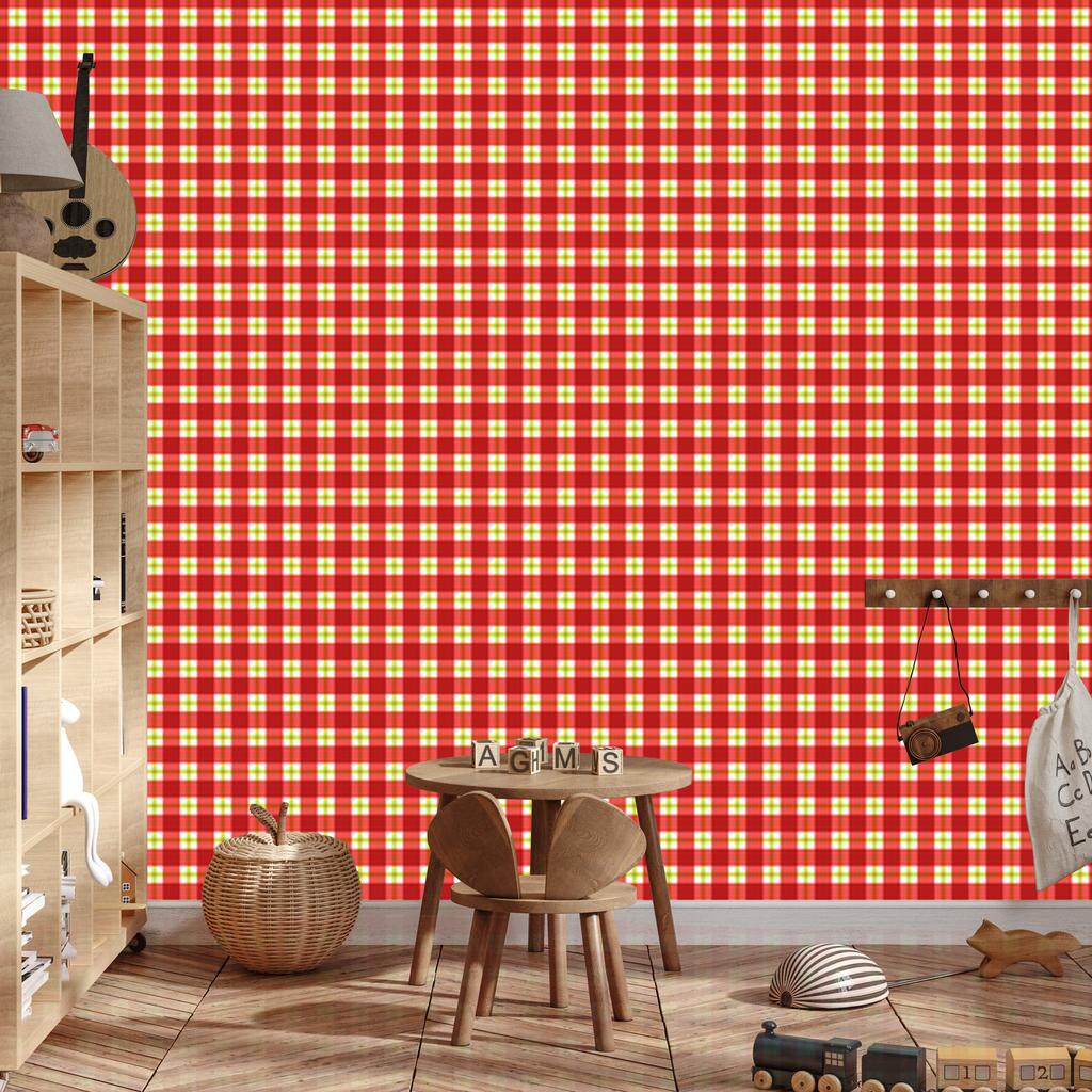 Vichy checkered wallpaper red and cream for living room and bedroom 50x1000