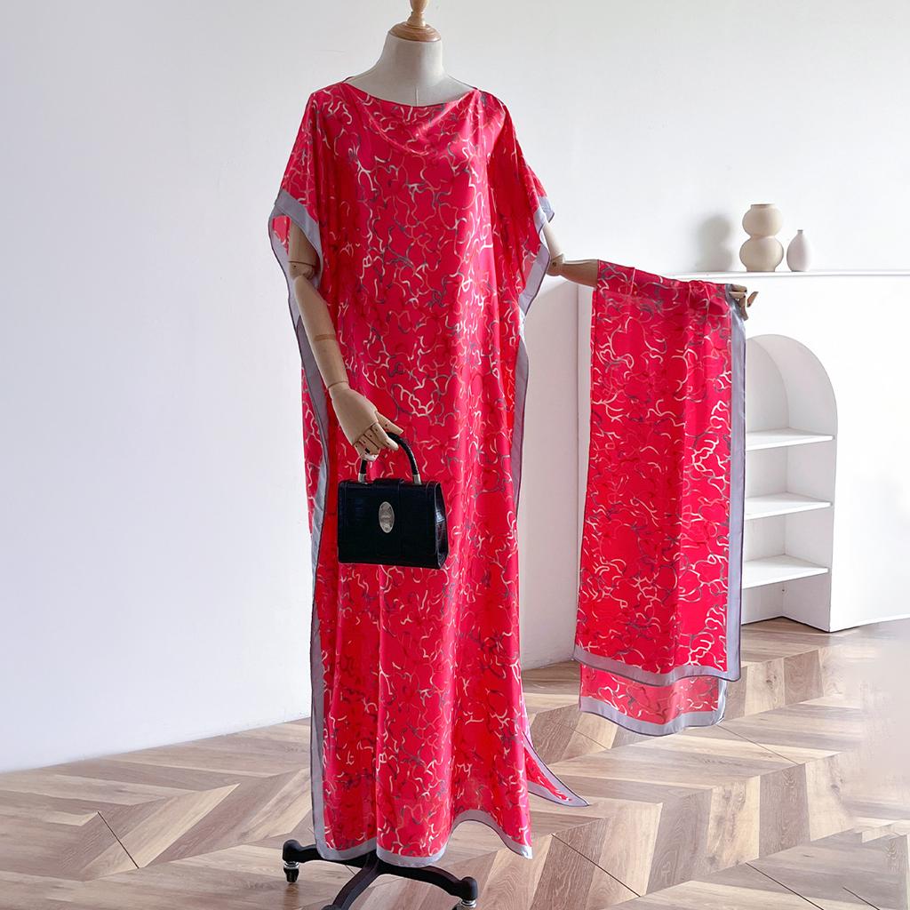 Simulation Silk Dress Women'S Printed Dress Temperament Versatile Women'S Large Size Robe