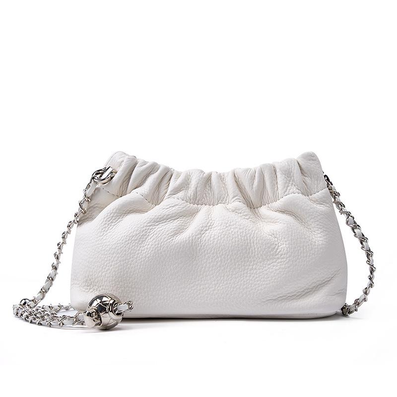 2024 Women's Cloud Pleated Leather Shoulder Bag with Gold Ball Chain