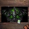 Green Glow Skull Dragon TCG Playmat 35X60CM Wing Sword Skeleton Magic Card Mat Non-Slip Durable Stitched Edge Tabletop Playmat