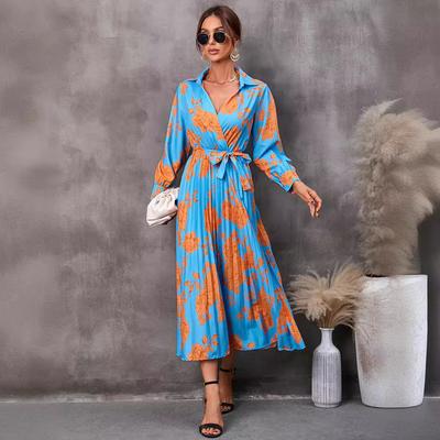 Womens Autumn Printed Long Sleeve Medium and Long Dress