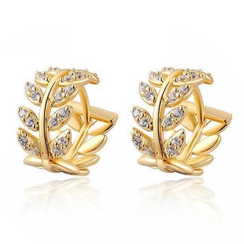 

Trendy Fine Gold Silver Color Leaves Zircon Stud Earrings Women Stones Clip Earring Engagement Jewelry