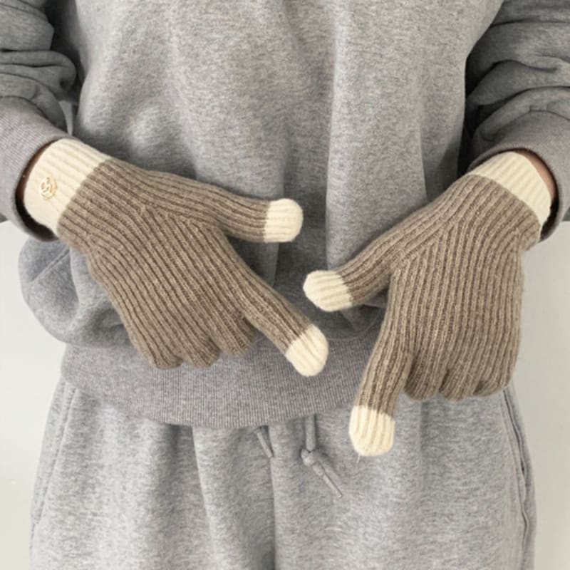 38comeoncommon Symbol fingerhole gloves (Melange Beige)