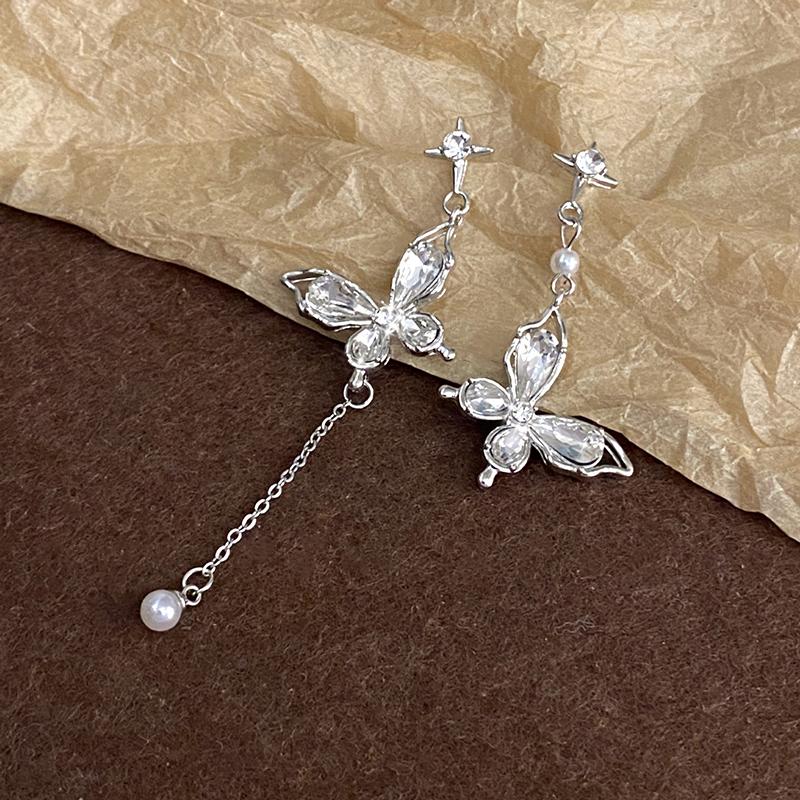 1Pair Elegant  Cute Butterfly Dangle Earrings For Women Girls Luxury Asymmetric Butterfly Tassels Earrings Jewelry Gifts