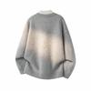 Men's Gray Korean-Style V-Neck Knitwear: Light Luxury, Fake Two-Piece Buttoned High Neck Long Sleeve Sweater Pullover.