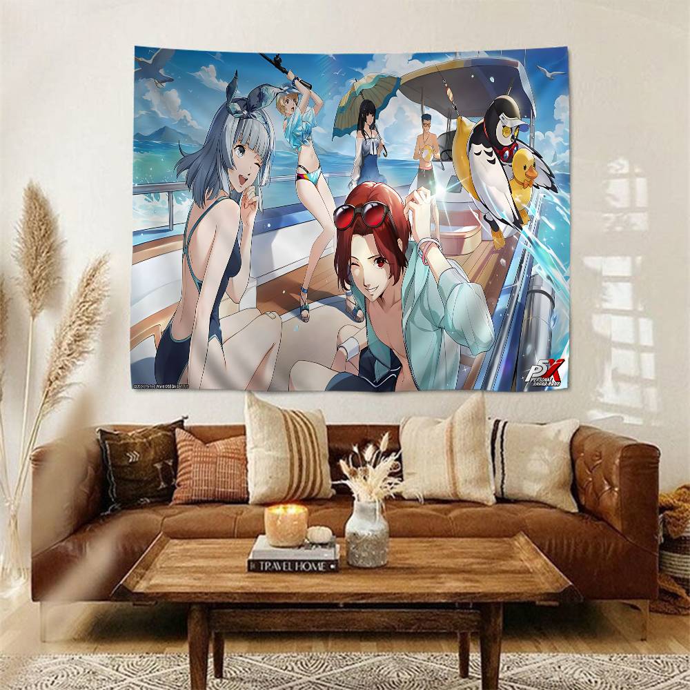 Hot Video PPersona 5 Gaming Anime Tapestry Hippie Flower Wall Carpets Dorm Decor Cheap Hippie Wall Hanging