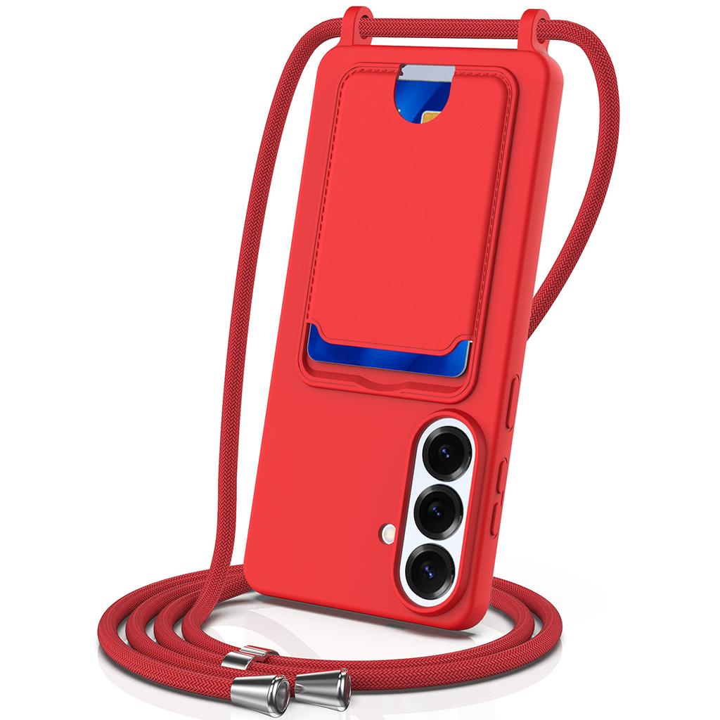 For Samsung Galaxy S26+ Case Liquid Silicone Card Holder Back Phone Cover with Lanyard