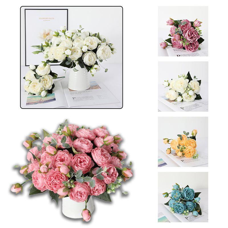 Artificial Flowers Fake Roses Bunche Bouquet Elegant Realistic Wedding Photography Prop Home Decor