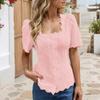 ZANZEA Women Lace Splice Square Neck Short Sleeve Casual Translucent Blouse