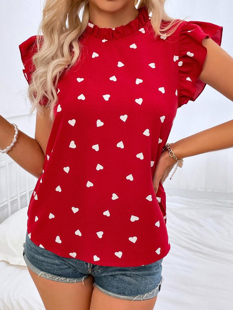 Women's European & American Polka Dot Ruffle Crew Neck Shirt