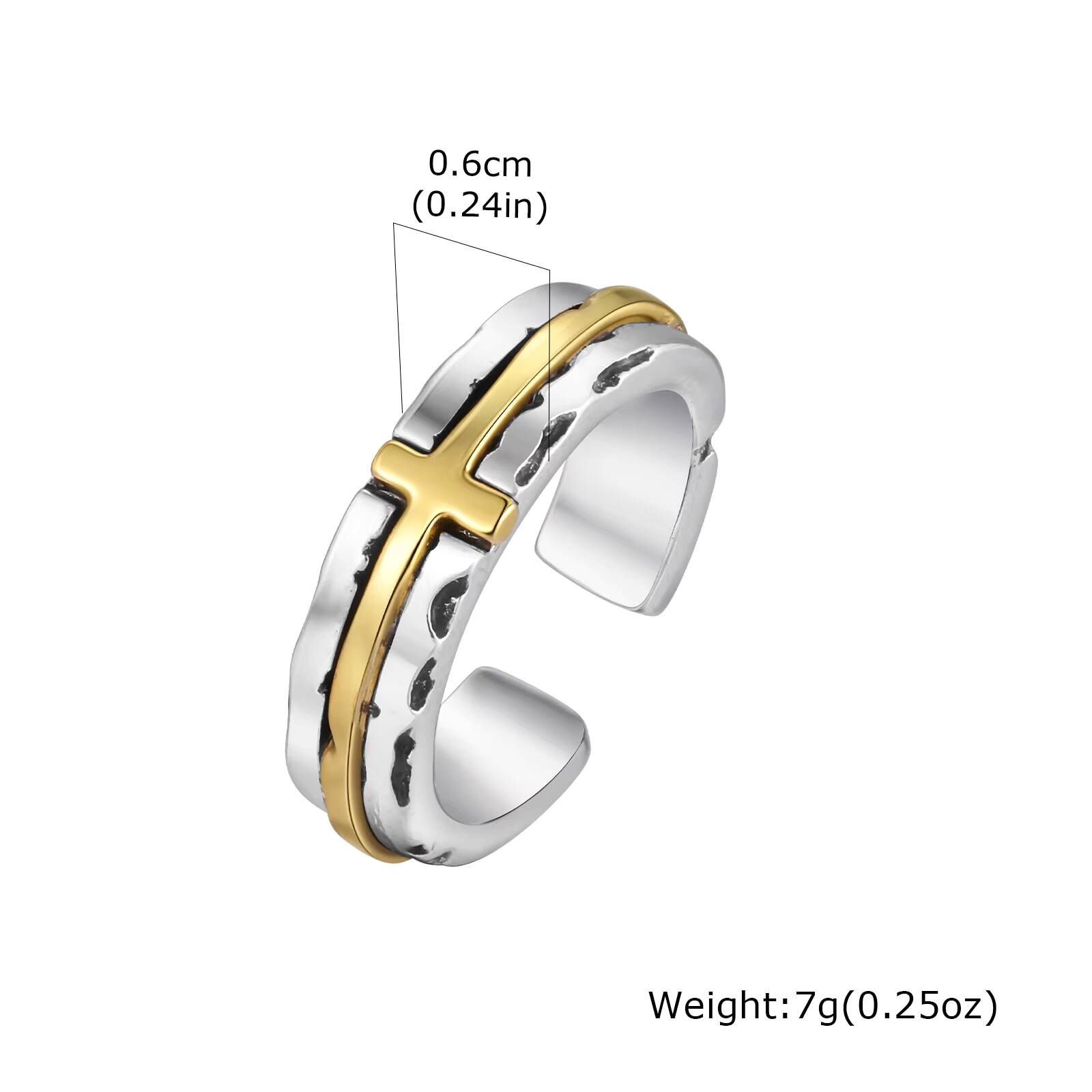 Vnox Gothic Punk Cross Ring for Men Women, Adjustable Open Band Retro Metal Rings, Unisex Hip Hop Jewelry Accessories, 6mm Wide