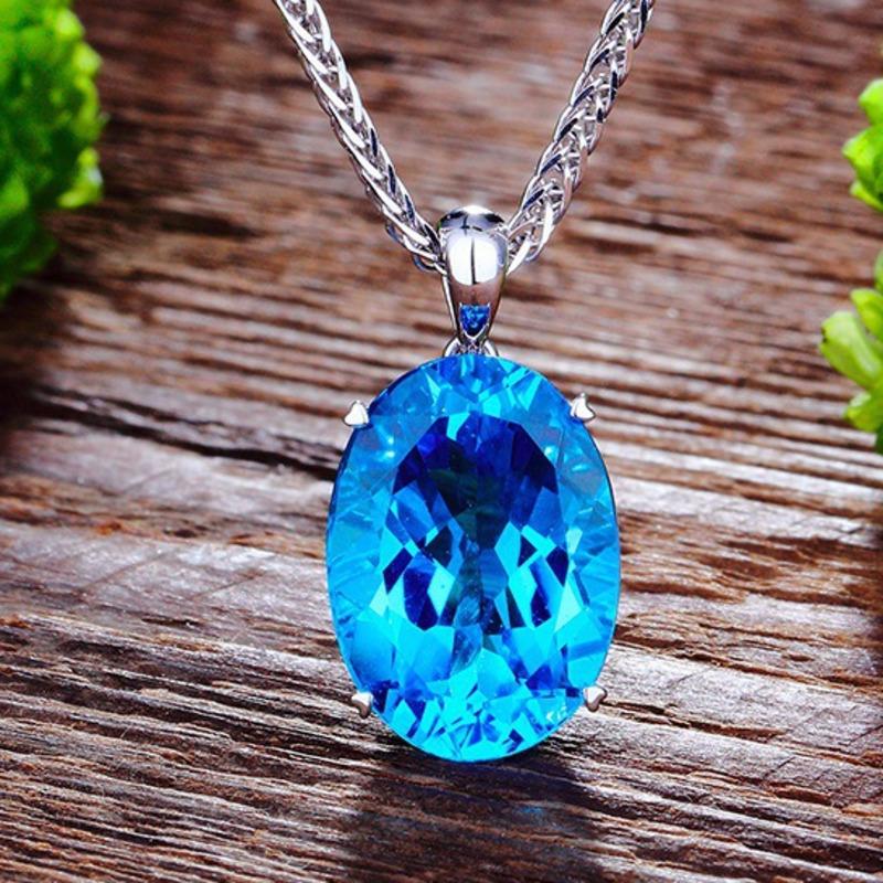 BELLA BOX New Luxury High-end Oval Blue Drop Shaped Large Pendant Women's Fashion Clavicle Chain Fine High Grade Jewelry