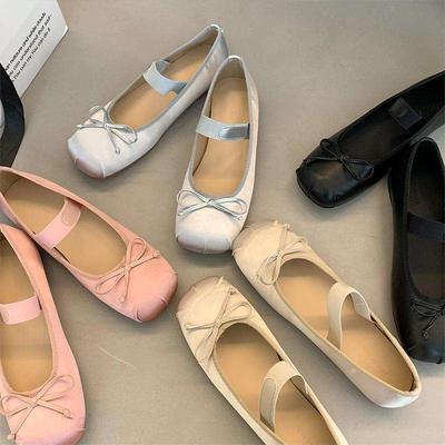 Evening Shoes Gentle Wind Flat Satin Ballet Shoes 2025 New Spring Shallow Mouth Boat Shoes Mary Jane Women's Shoes