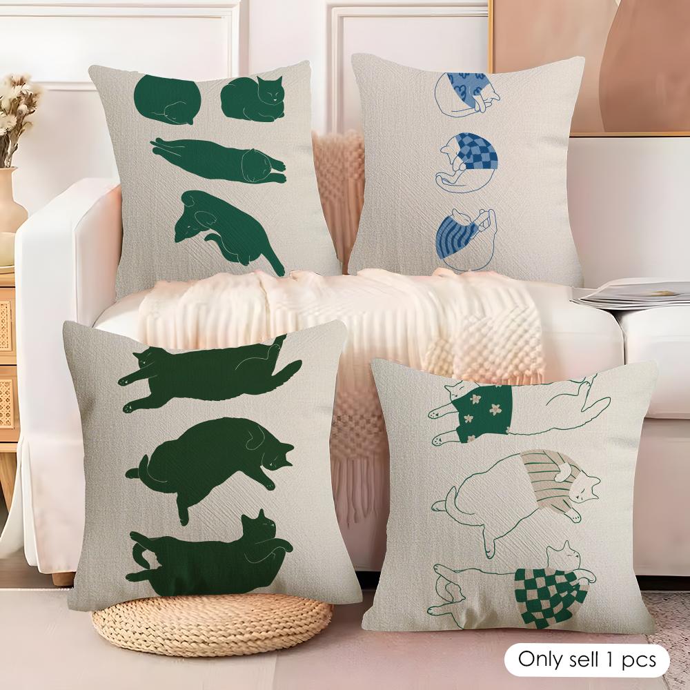 Minimalist Sleepy Cats Cushion Cover Soft Plush Fabric DoubleSided Printed Cushion Covers for All Seasons Modern HomeDecor Gift
