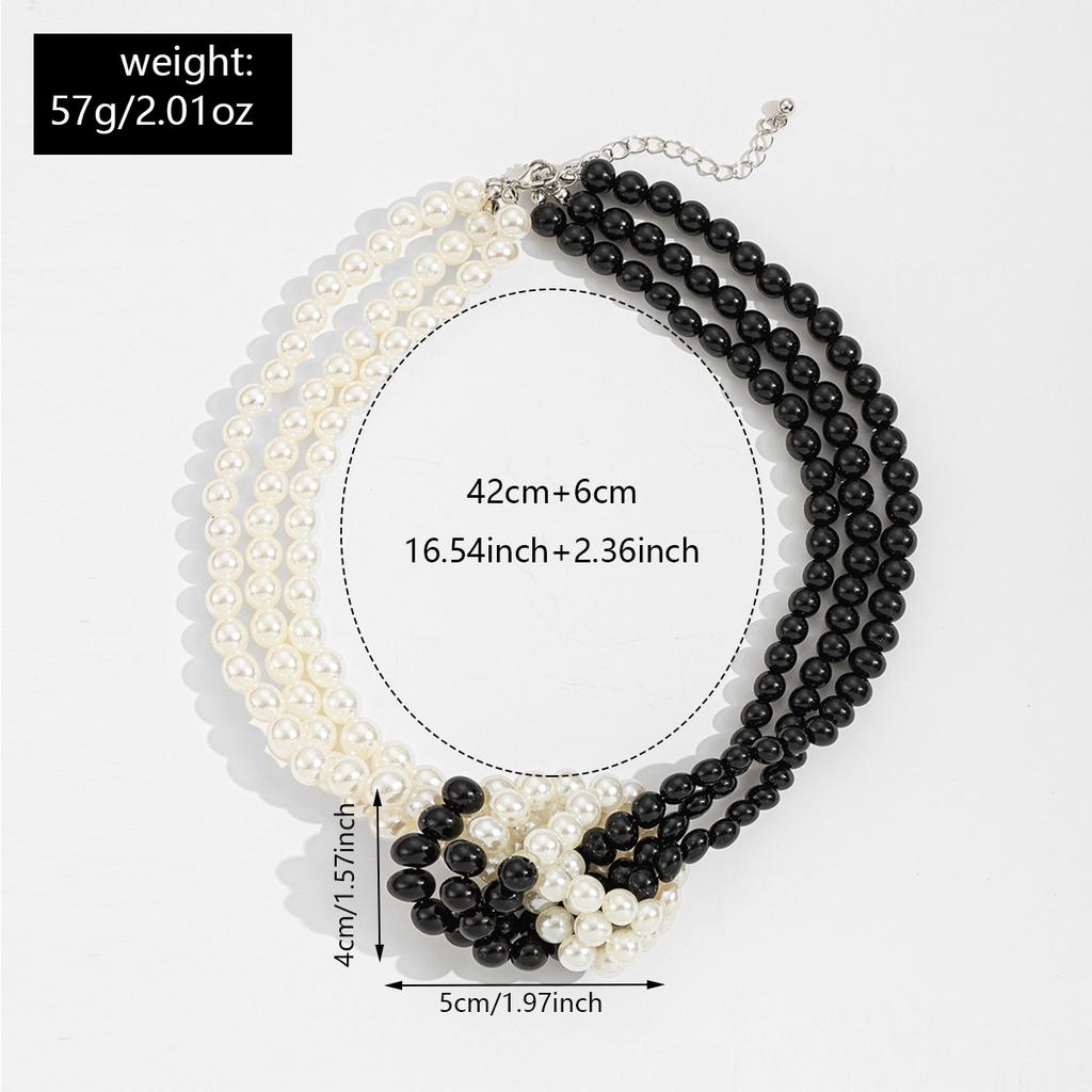 Multi-layer imitation pearl necklace European and American literary and retro black and white color matching jewelry women's collar
