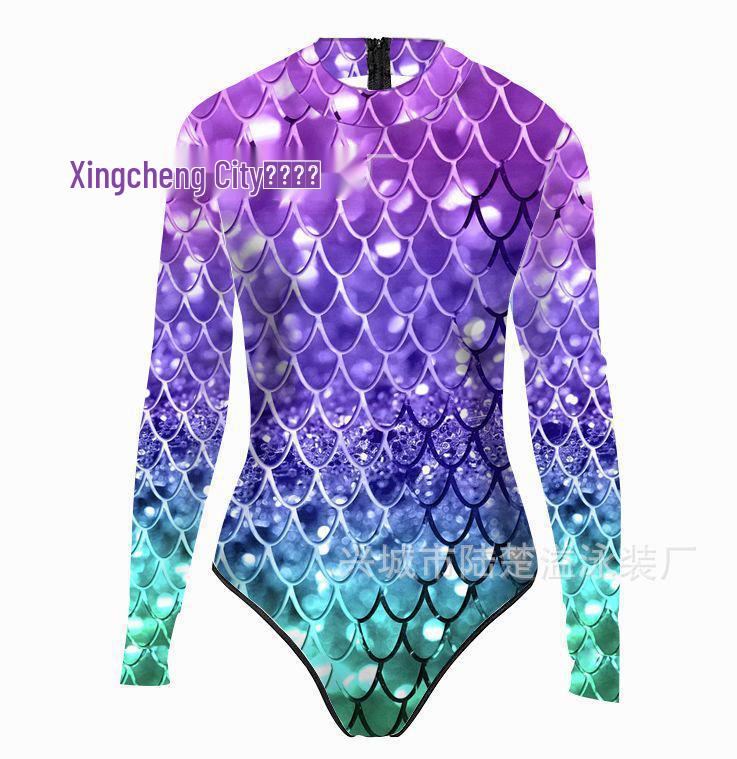 Mermaid Style 3D Fish Scale Women's Long Sleeve One-Piece Swimsuit