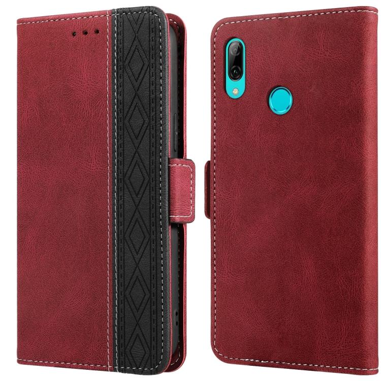 Custodia in Pelle Magnetica Laterale con Cuciture e RFID per Huawei Y7 2019