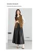 Yifei High-Waisted Black PU Leather A-Line Pleated Skirt - Women's Slimming Long Umbrella Skirt, 2026 Style.