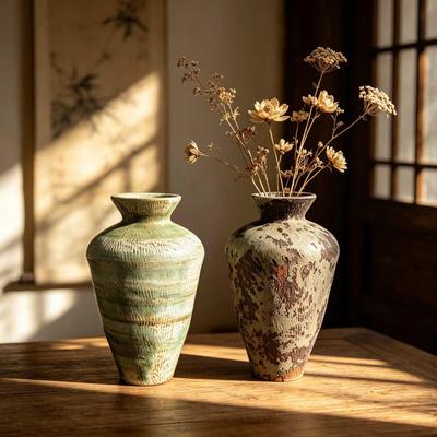 Retro Wabi-Sabi Style Ceramic Vase for Living Room & Tea Room Decor