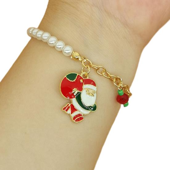 Holiday Outfit Decoration Christmas Beaded Charm Bracelet for Women, Faux Pearl Seasonal Fashion Wristband Beads Stackable Bracelet, Party