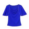 New Fashion Women's Chic Butterfly Sleeve Hot Diamonds Summer T-shirt Sexy Square Neck Slim Mesh Tops Elegant Female Tees
