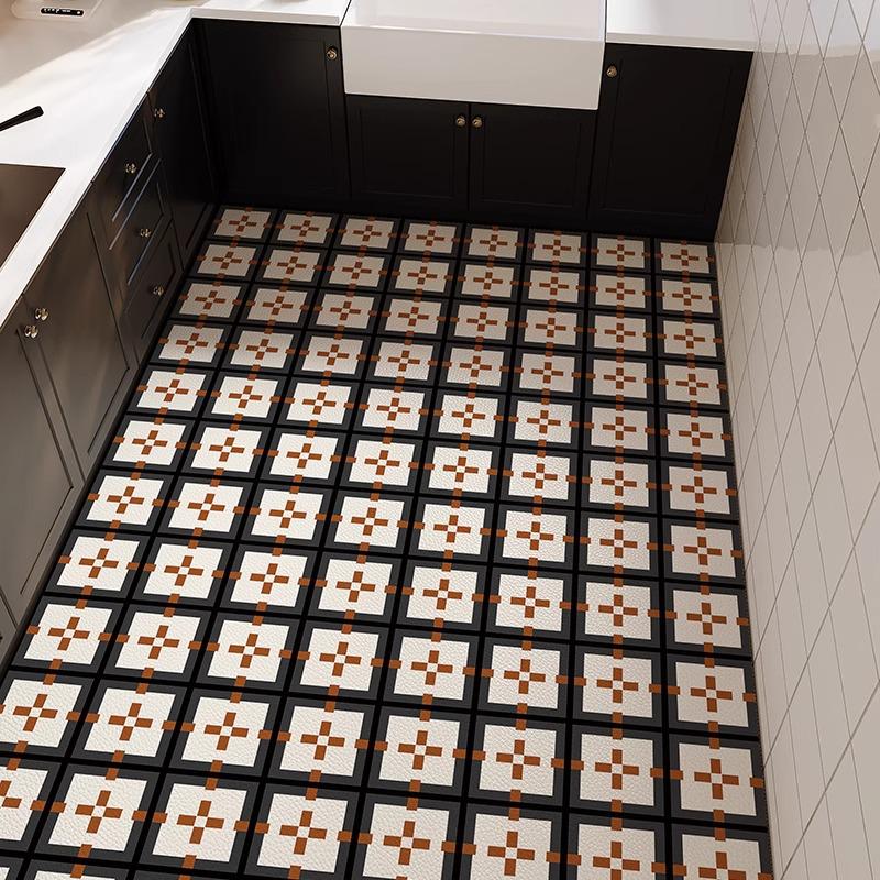 Nordic Style Waterproof Oil-Proof Leather Kitchen Rug - Full Coverage, Easy-Clean, Rectangular Patterned Mat