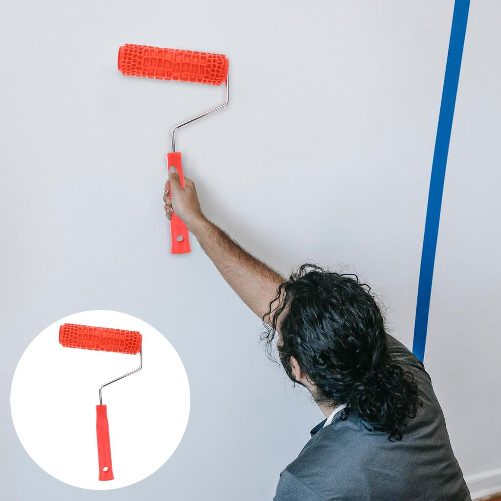 Housoutil Grain Pattern Paint Rubber Textured Pattern Roller with Handle for DIY Wall Decoration Roller, Material,