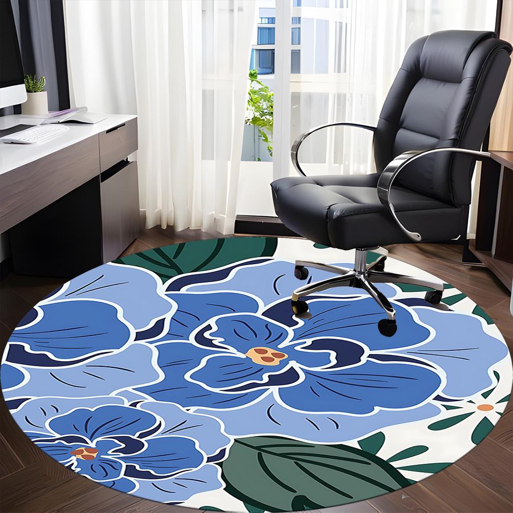 1PC Floral Pattern Office Round Area Rug, Mat Suitable For Office, Under Office Chairs Bedroom Living Room Home Decor, Room Deco