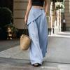 New European and American wide-leg pants irregular design loose solid color casual pants imitation linen women's pants