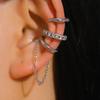 Temperament Shining Zircon Stars Tassel Chain Clip Earrings for Women Integrated Asymmetry Fake Piercing Ear Cuff Trendy Jewelry