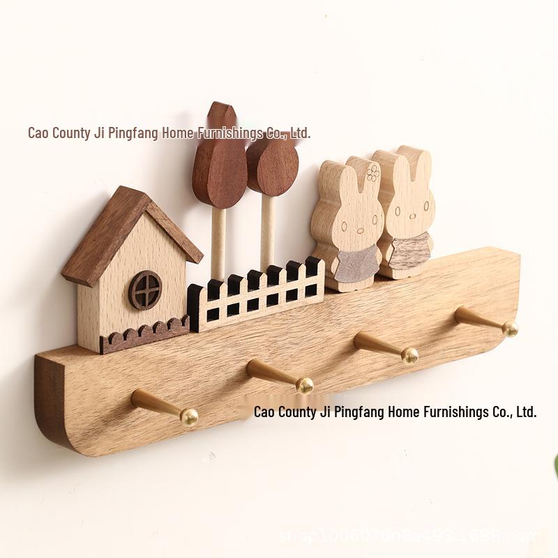 Wall-Mounted Entryway Key and Coat Rack, Solid Wood with Hooks for Hat & Coat Storage