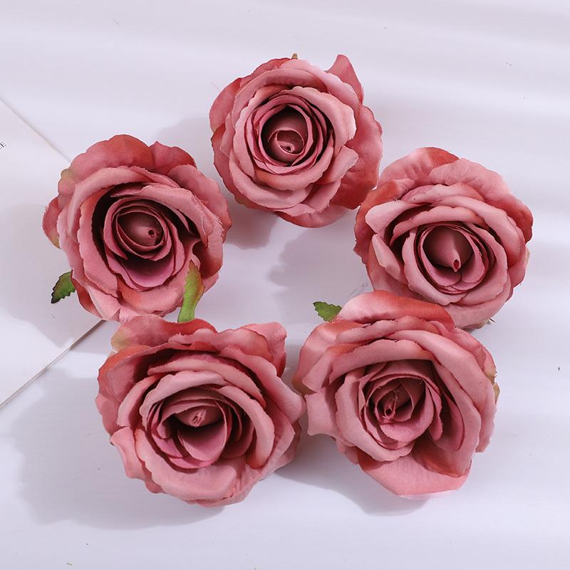 5Pcs 10cm Silk Rose Heads Artificial Flowers For Wedding Birthday Party Decoration DIY Scrapbook Christmas Home Garden Decor